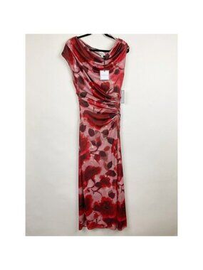 Premier Amour Floral Cowl Neck Ruched Maxi Gown Dress Womens 8 Burgundy Red NWT
